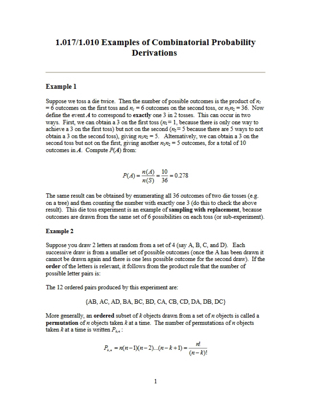 Combinatorial Probability Examples
