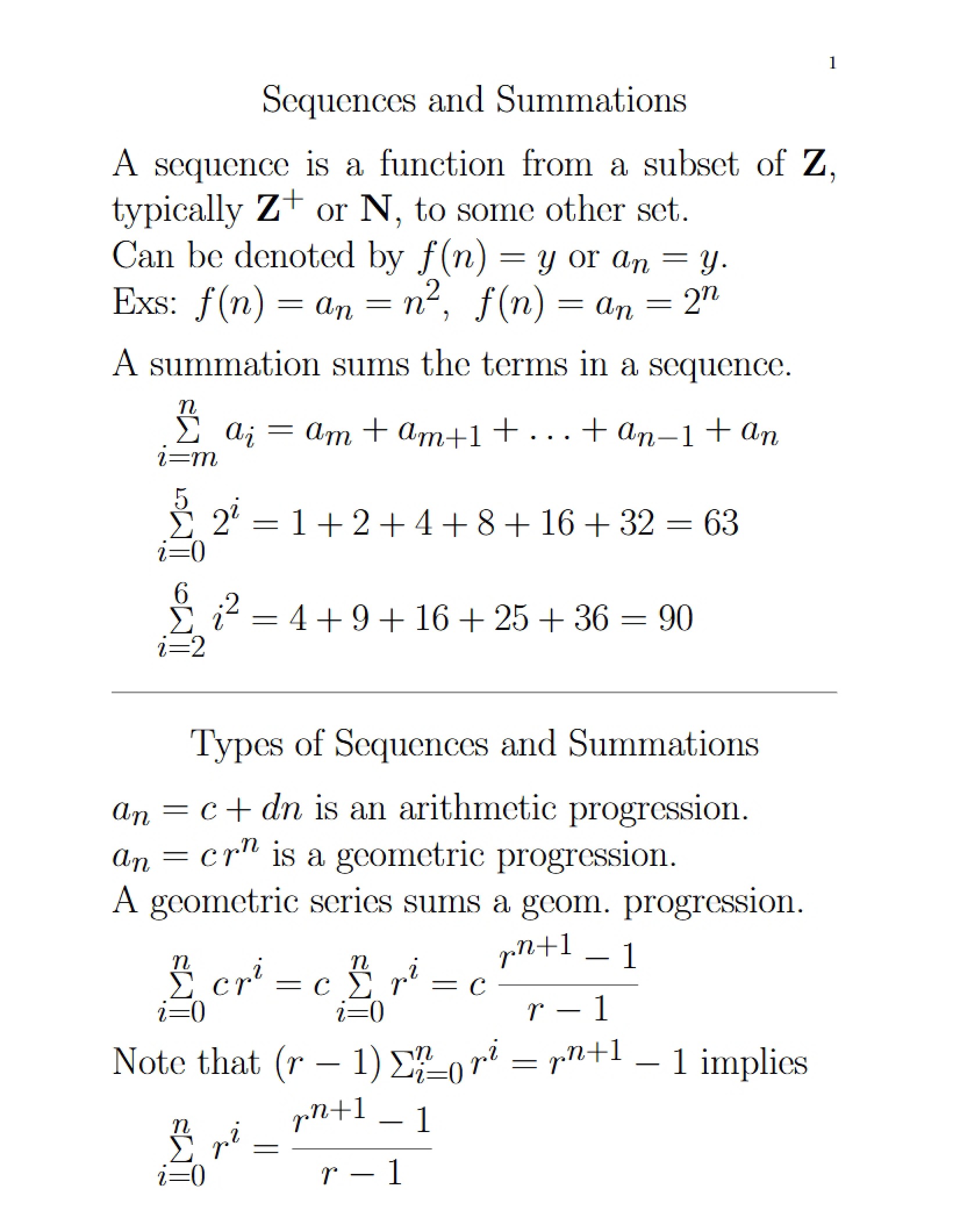 Summations and Sequences
