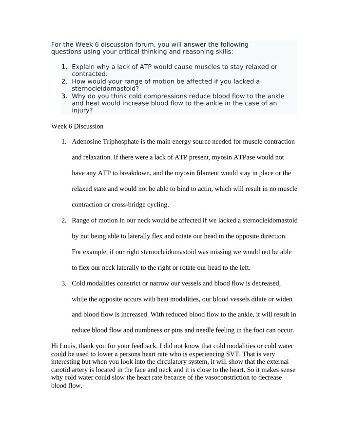 BIO 207 Week 6 Discussion