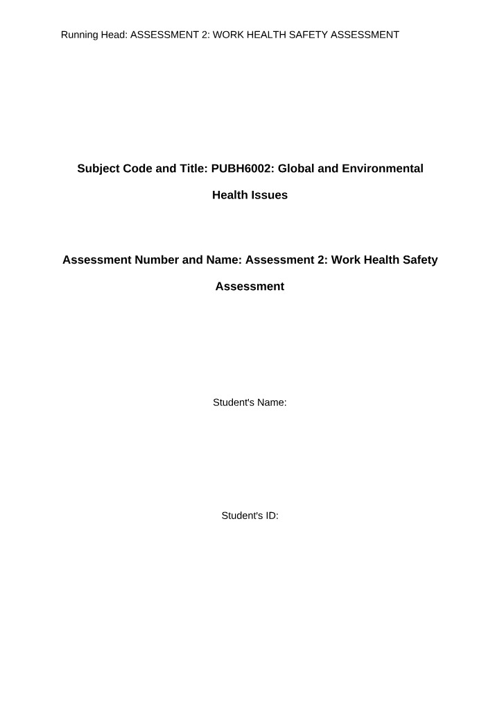 Work Health and Safety Risks in Aged Care - Assessment 2