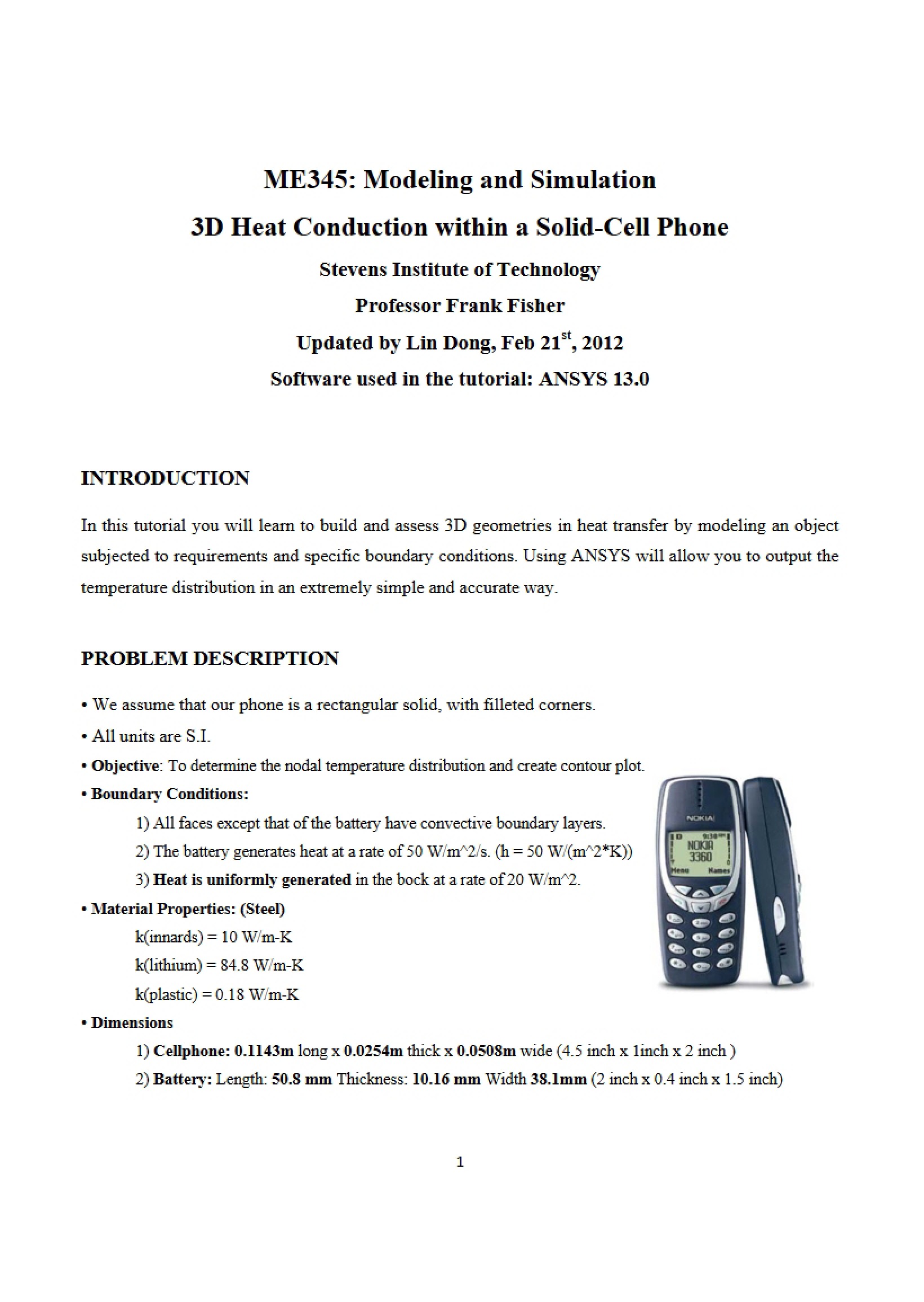 Solid Cell Phone 3D Heat Conduction