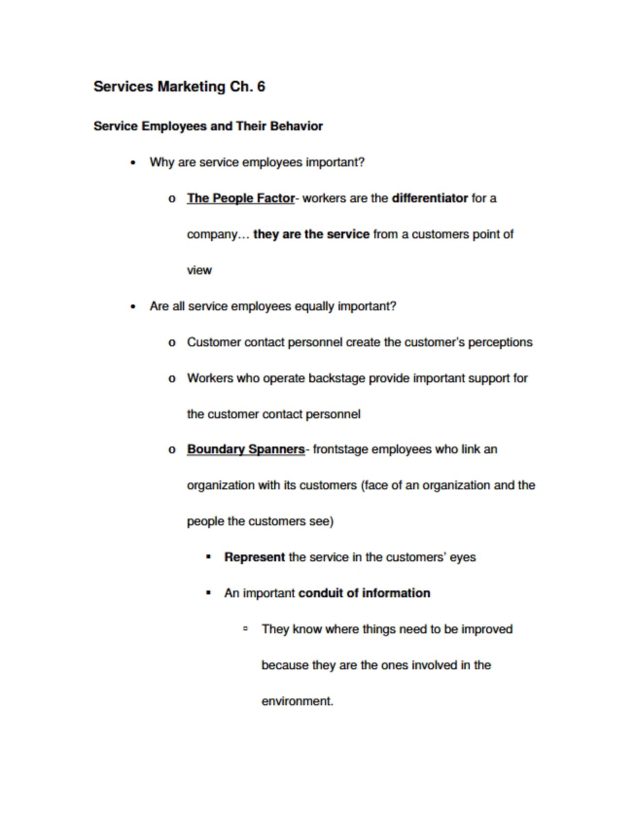 Behavior of Employees in Service