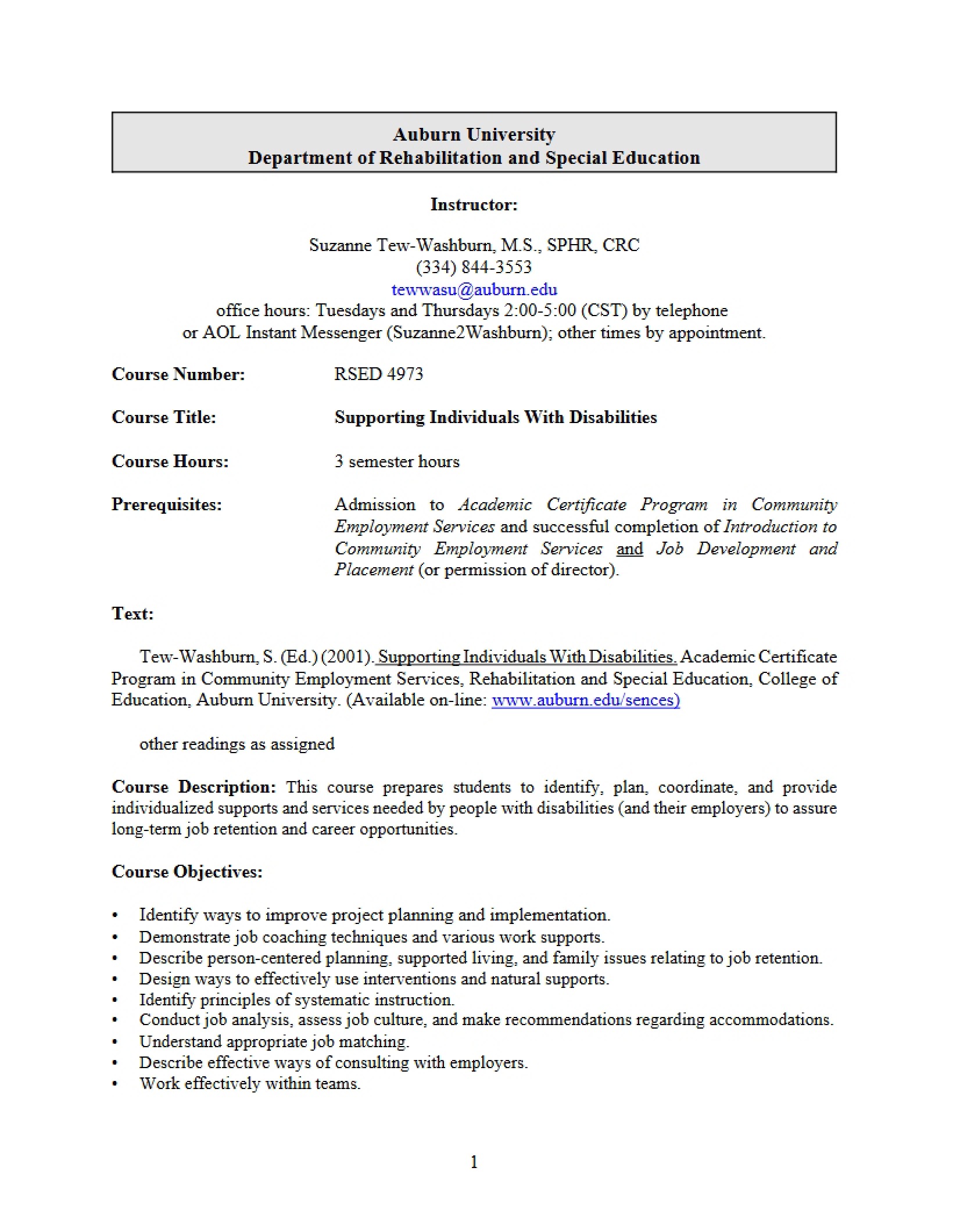 Class Outline - Special Topics