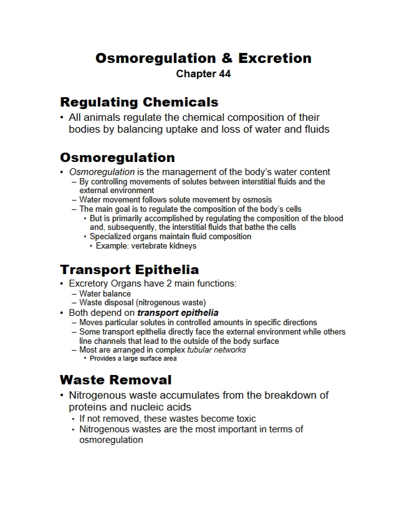Excretion and Osmoregulation Processes