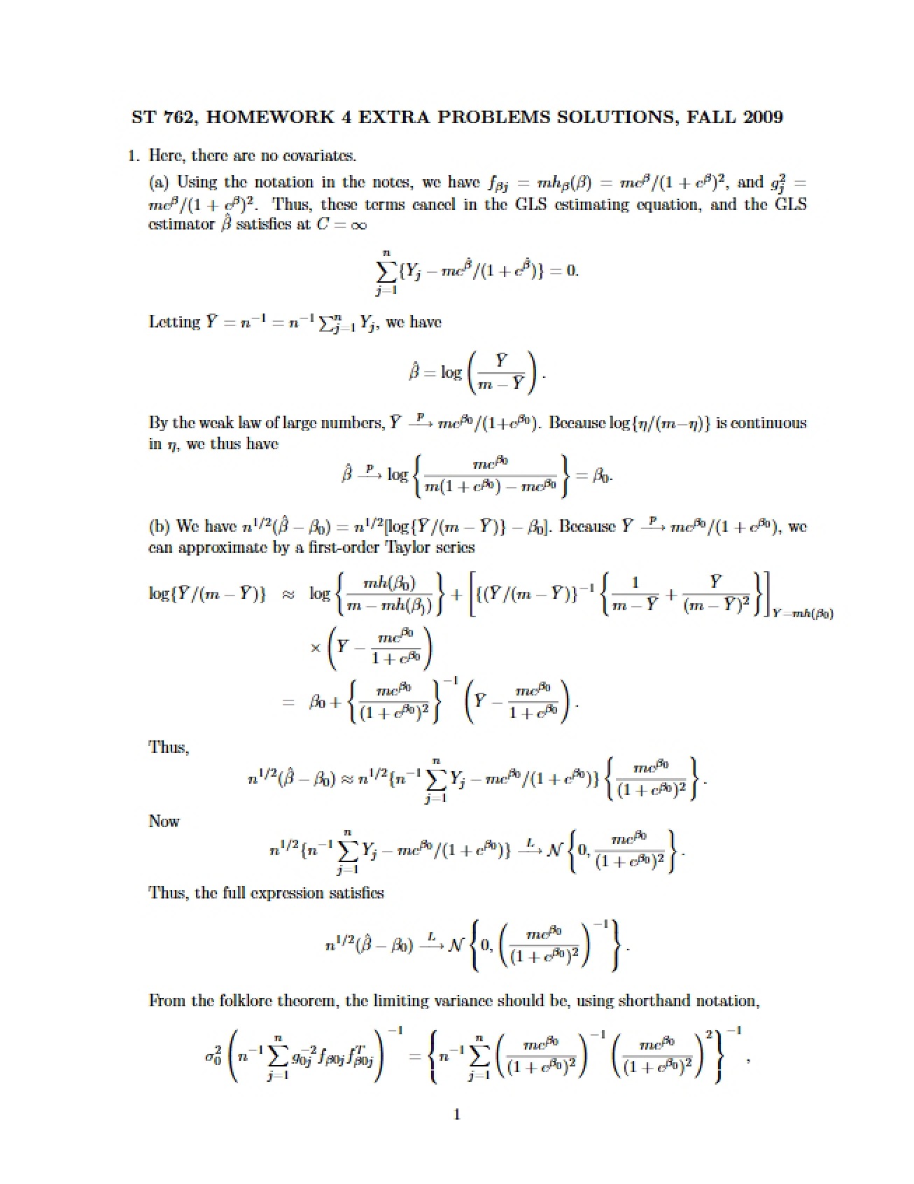 Solutions for Extra Homework Problems