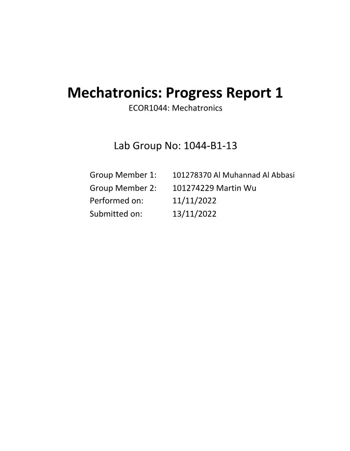 1st Progress Report for Mechatronics