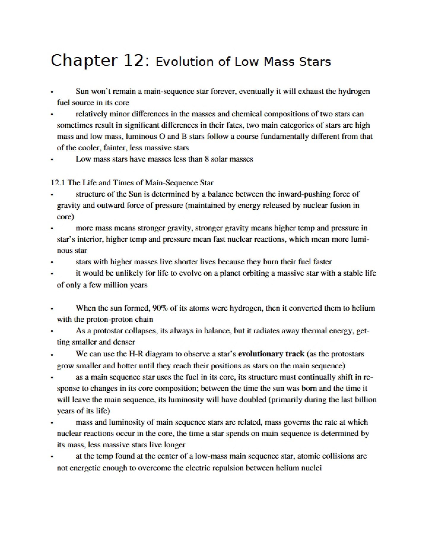 Low Mass Stellar Evolution (Chapter 12)