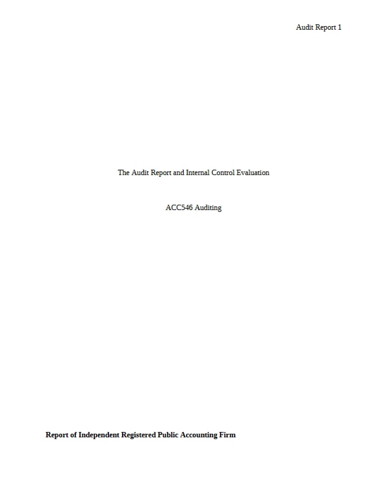 Internal Control Evaluation and Audit Report