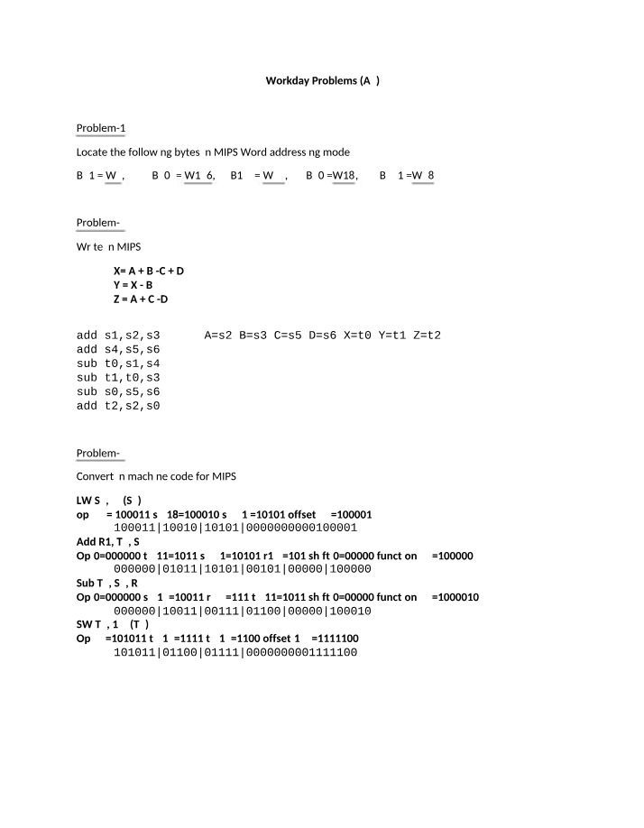 Workday Problems (Assignment 3)
