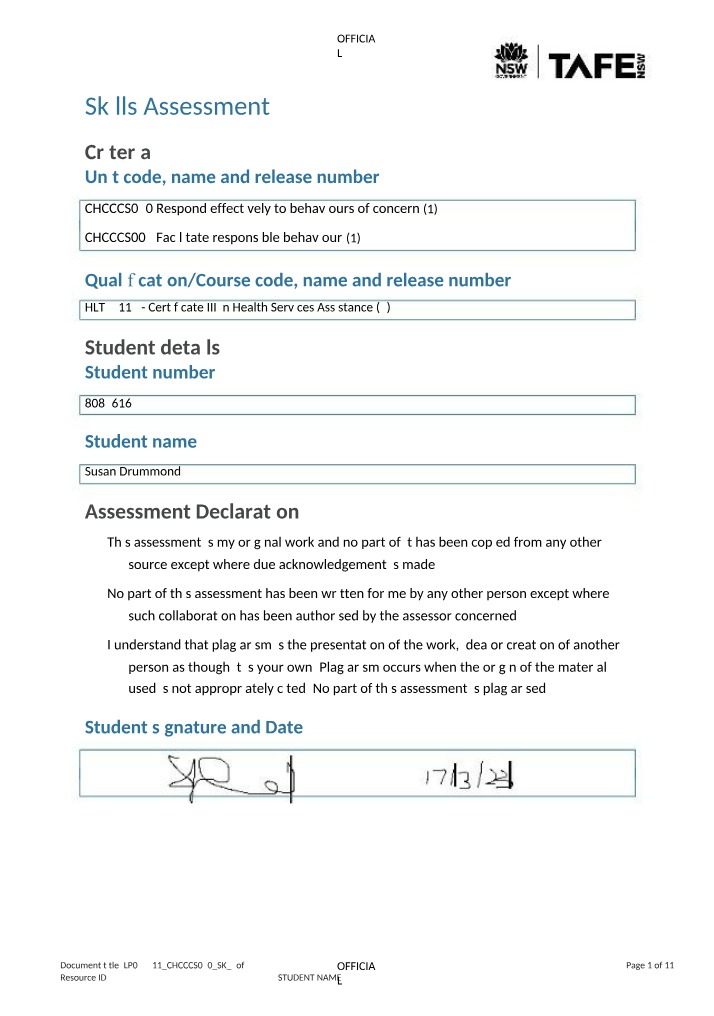 Workbook for Skills Assessment