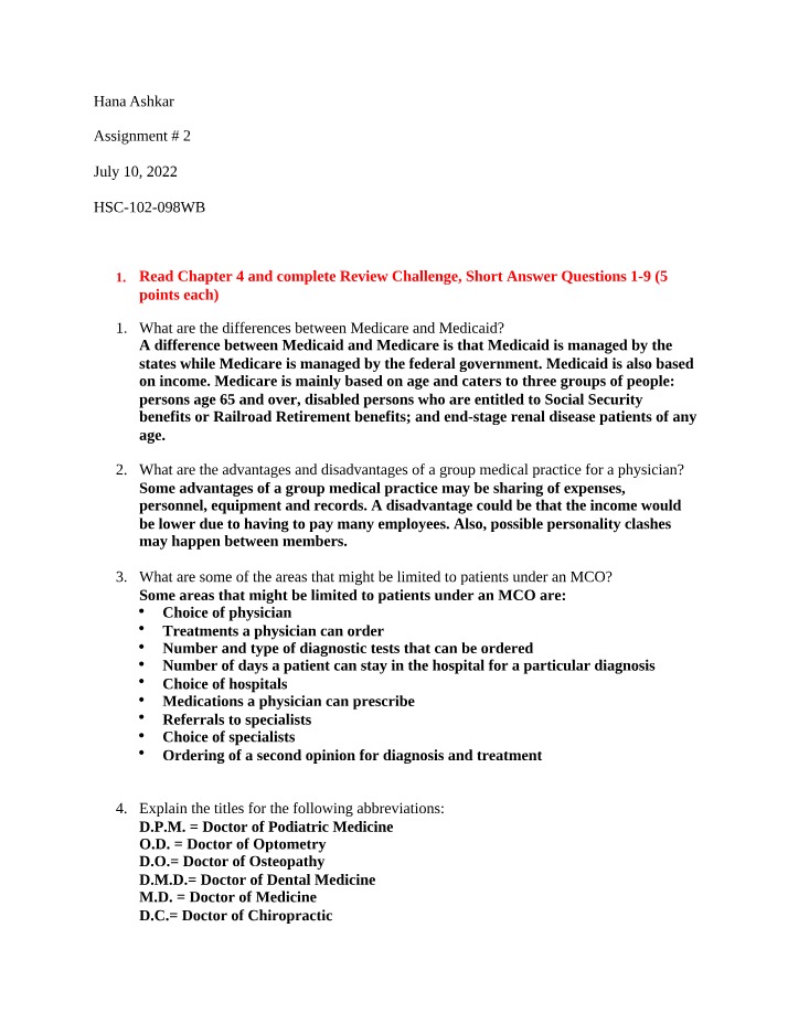 Medicare and Medicaid Key Differences - Assignment