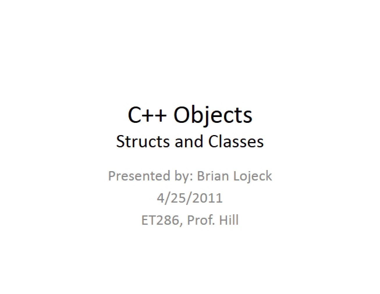 C++ Objects (Week 11)