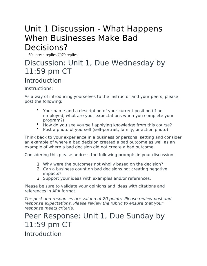 What Happens When Businesses Make Bad Decisions - Unit 1