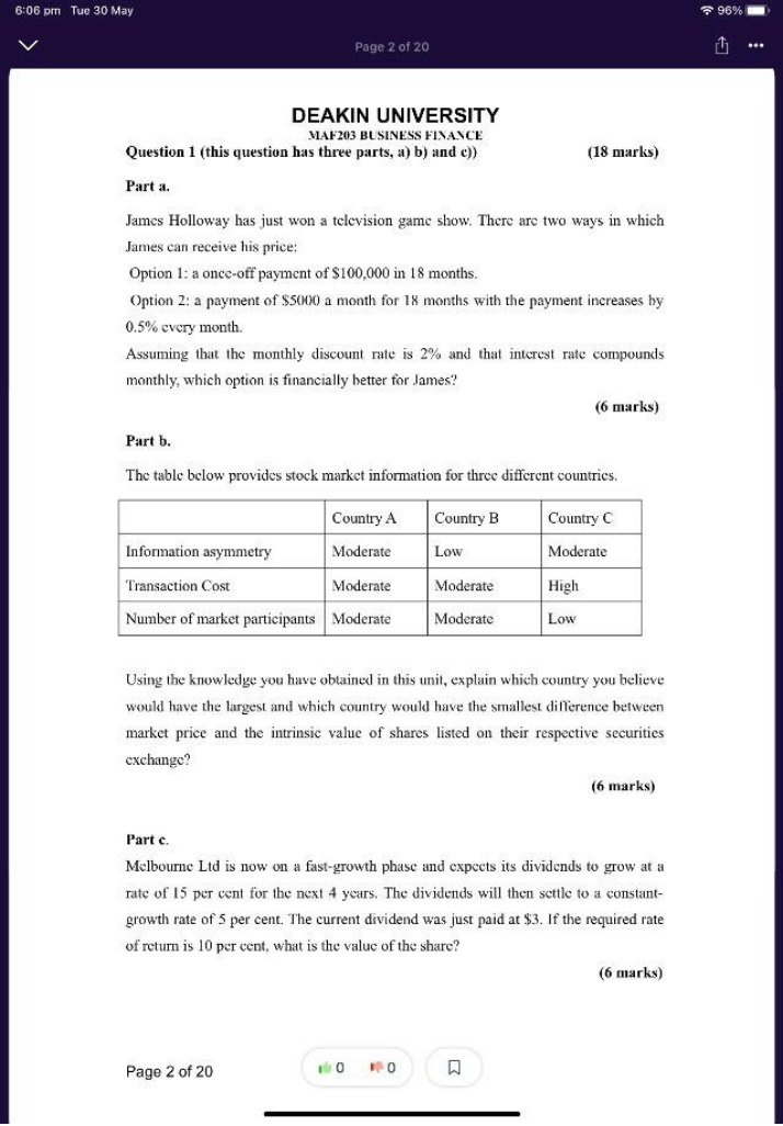 Business Finance Exam - MAF203