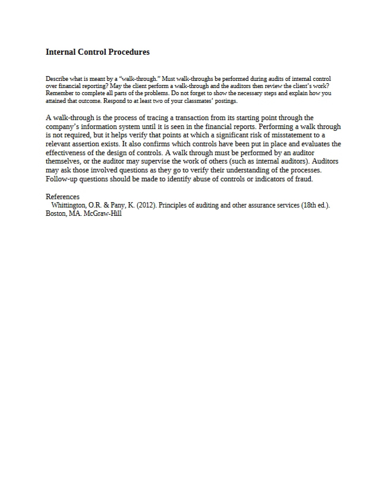 Procedures for Internal Control