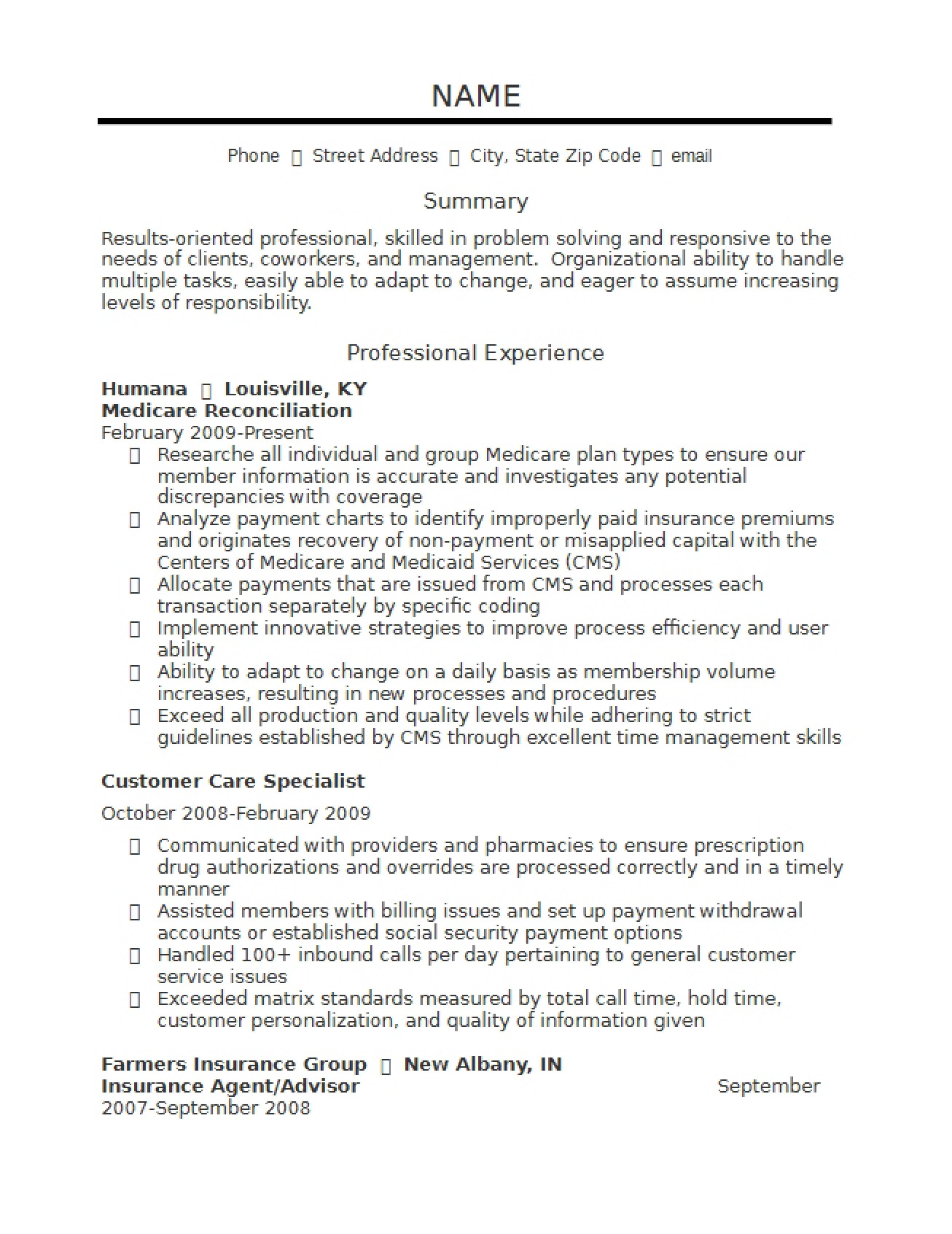 Chronological Resume Example Two