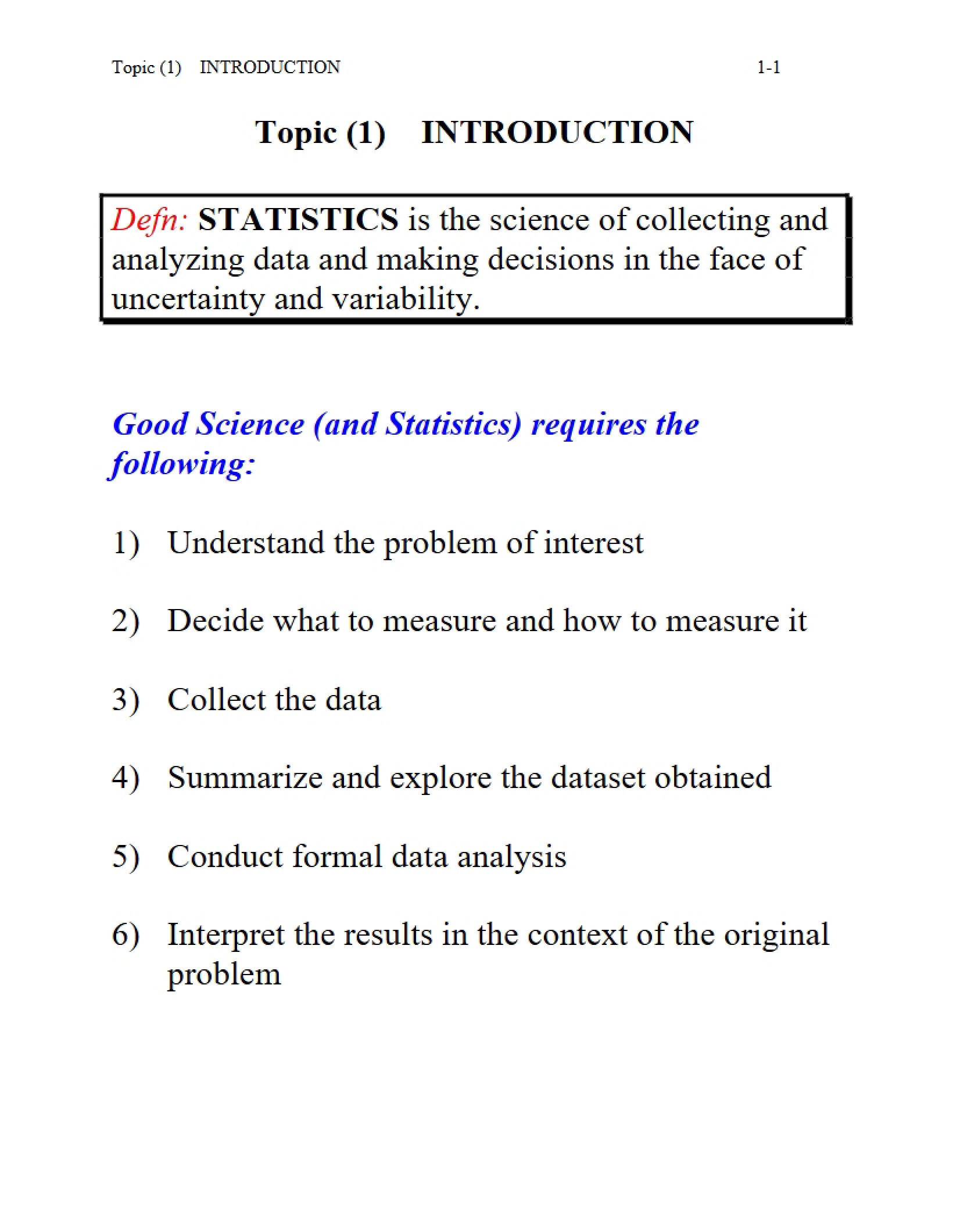 Statistics Course Materials