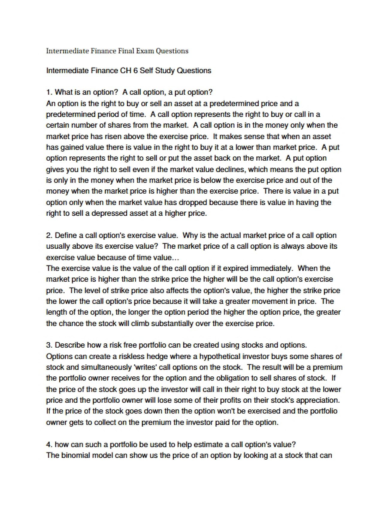 Intermediate Finance Study Guide