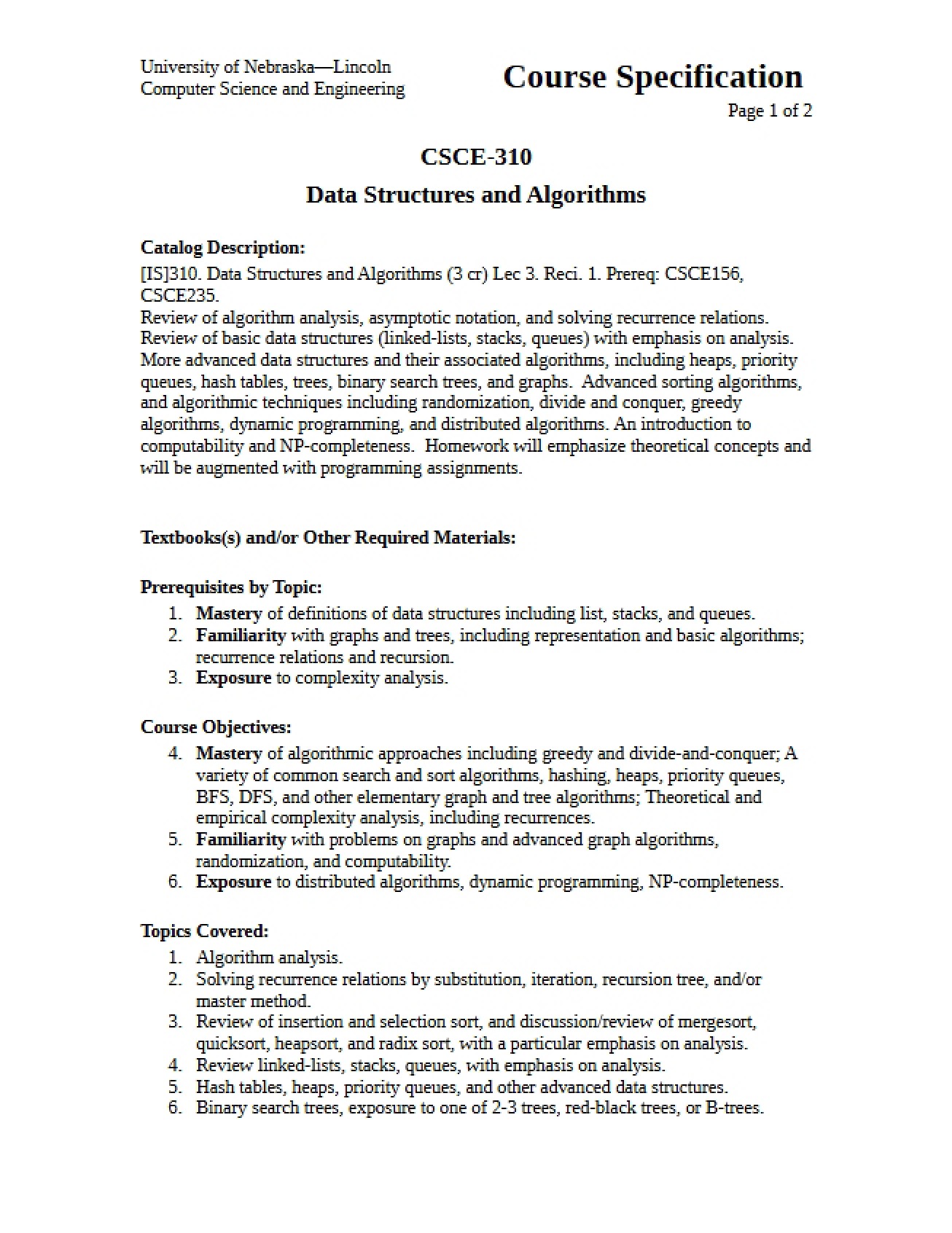 Data Structures and Algorithms Syllabus