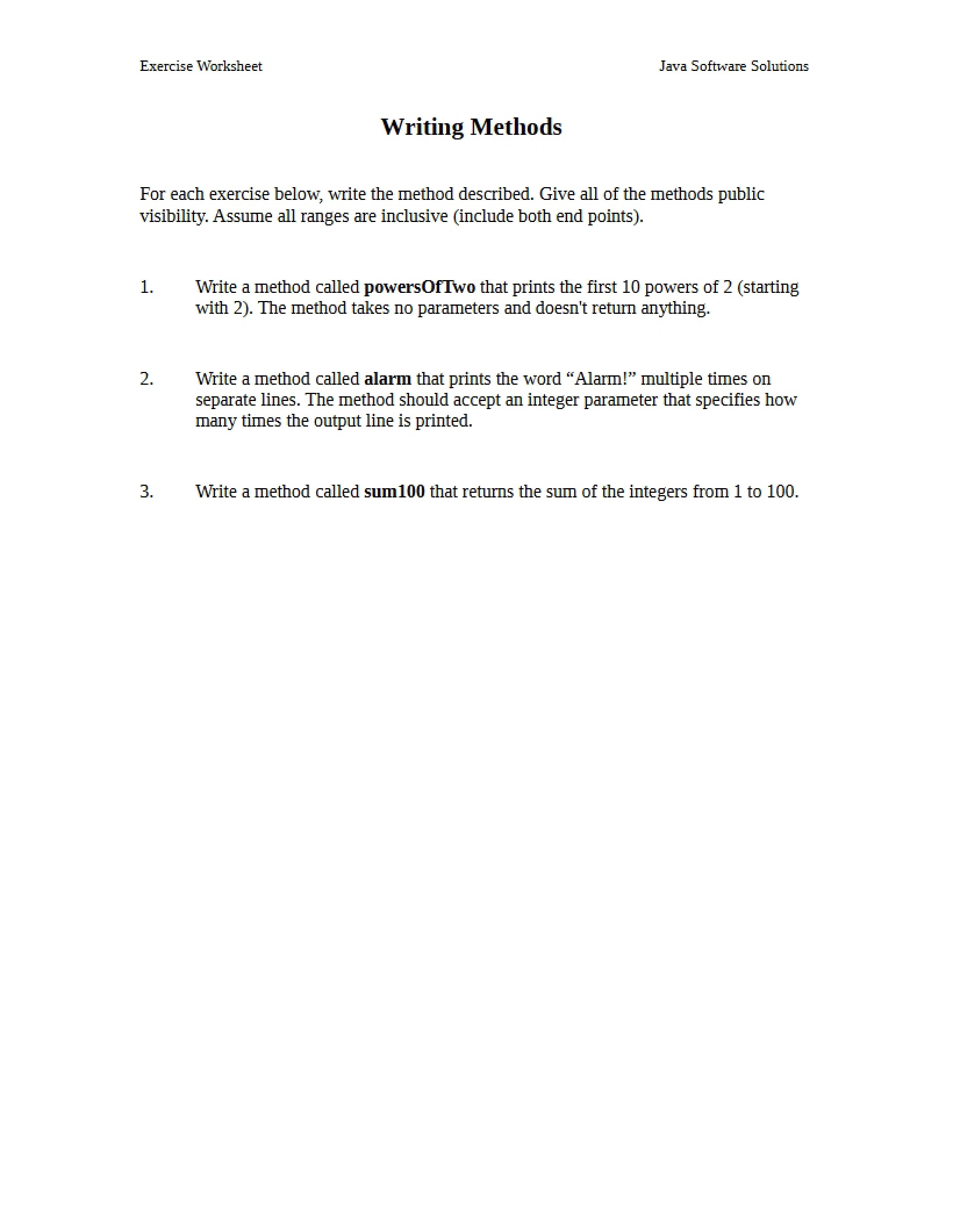 Method Writing in Java