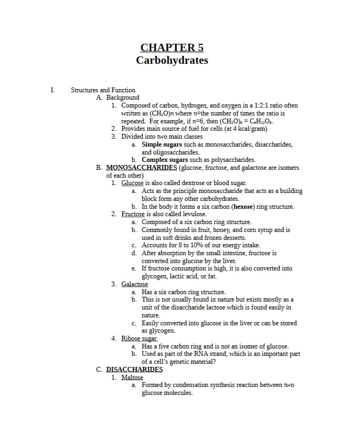 Role of Carbohydrates in Nutrition
