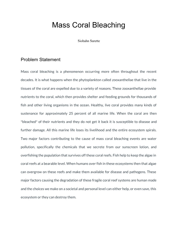 Annotated Bibliography on Mass Coral Bleaching