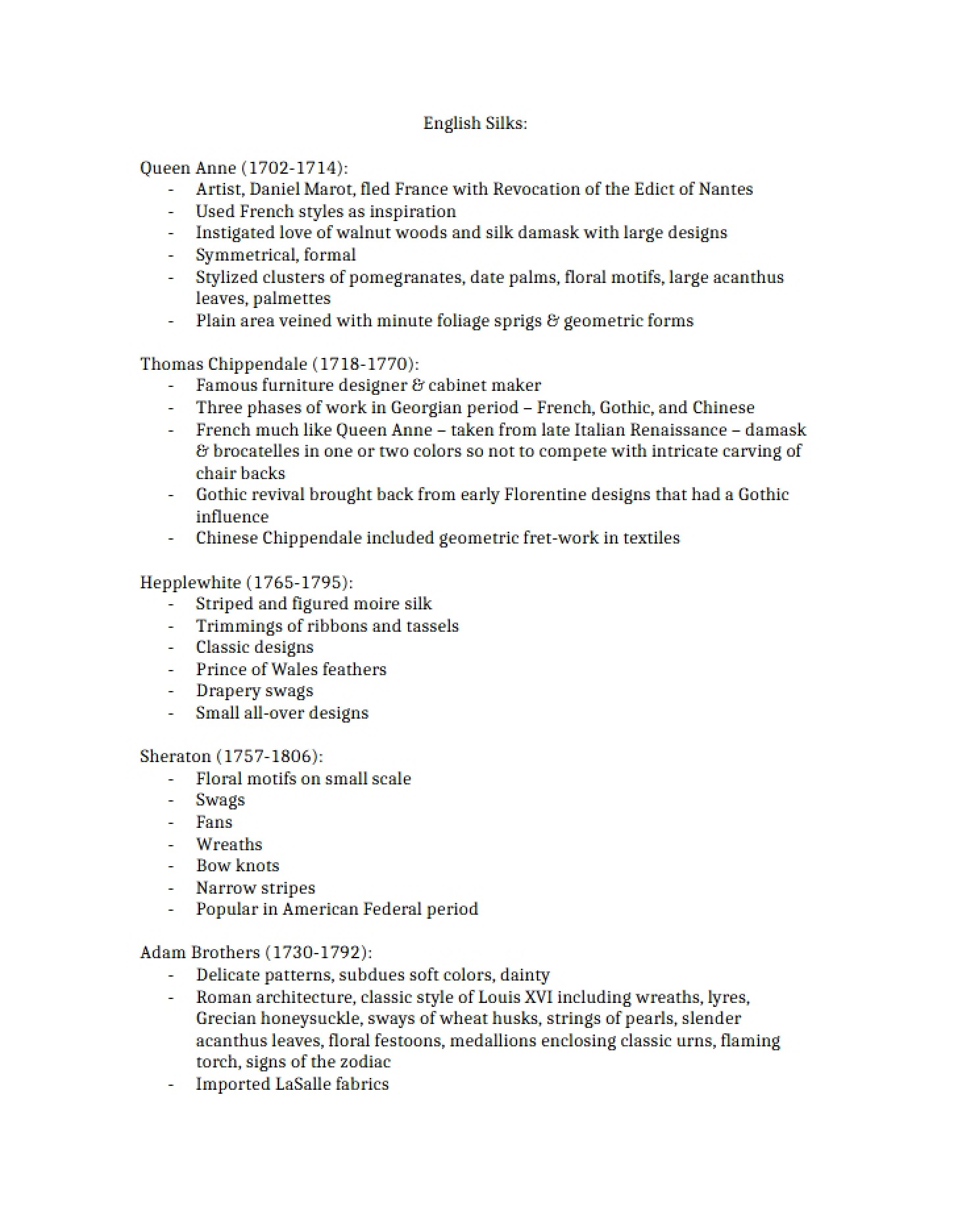 Notes on Silks from England