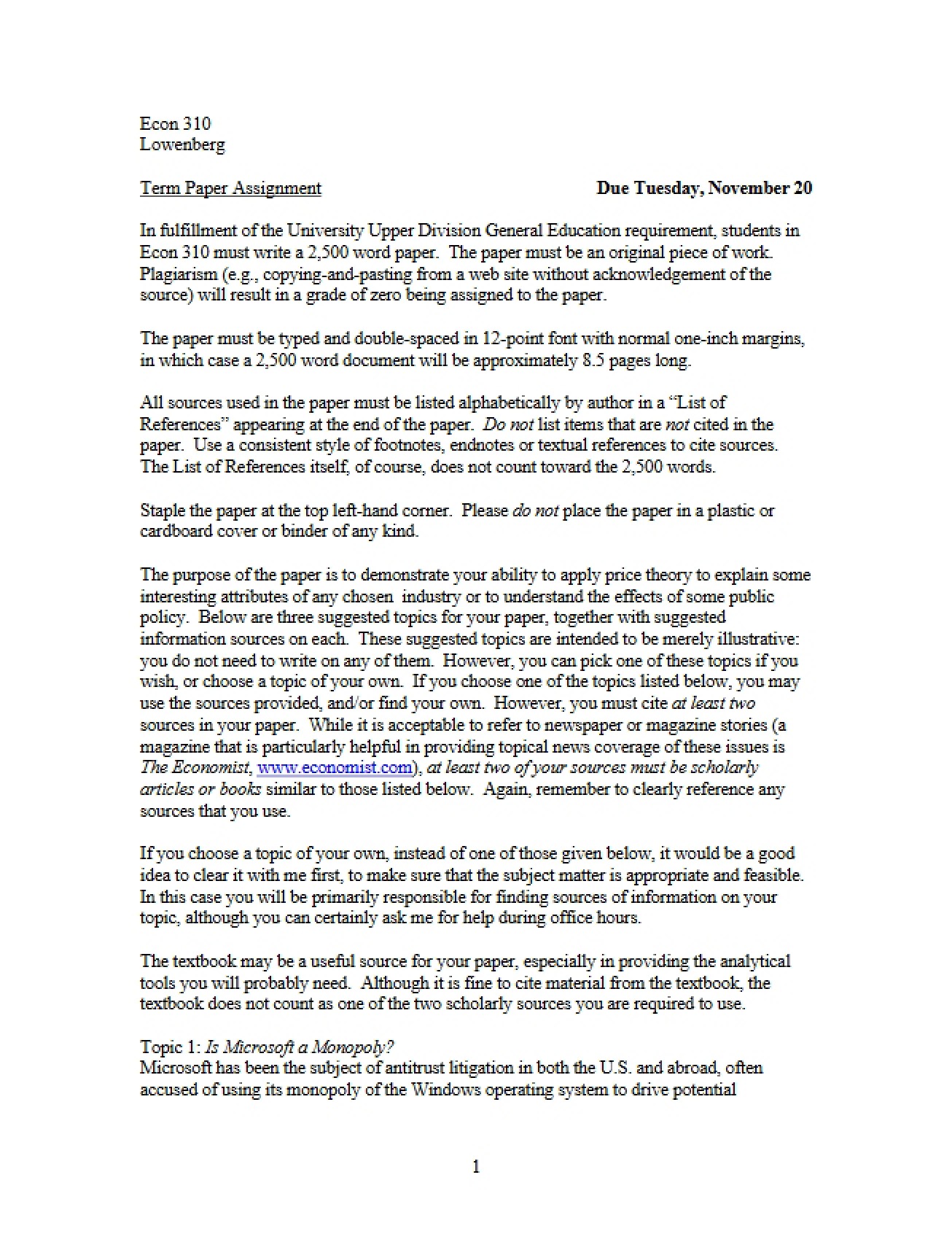 Assignment for Term Paper