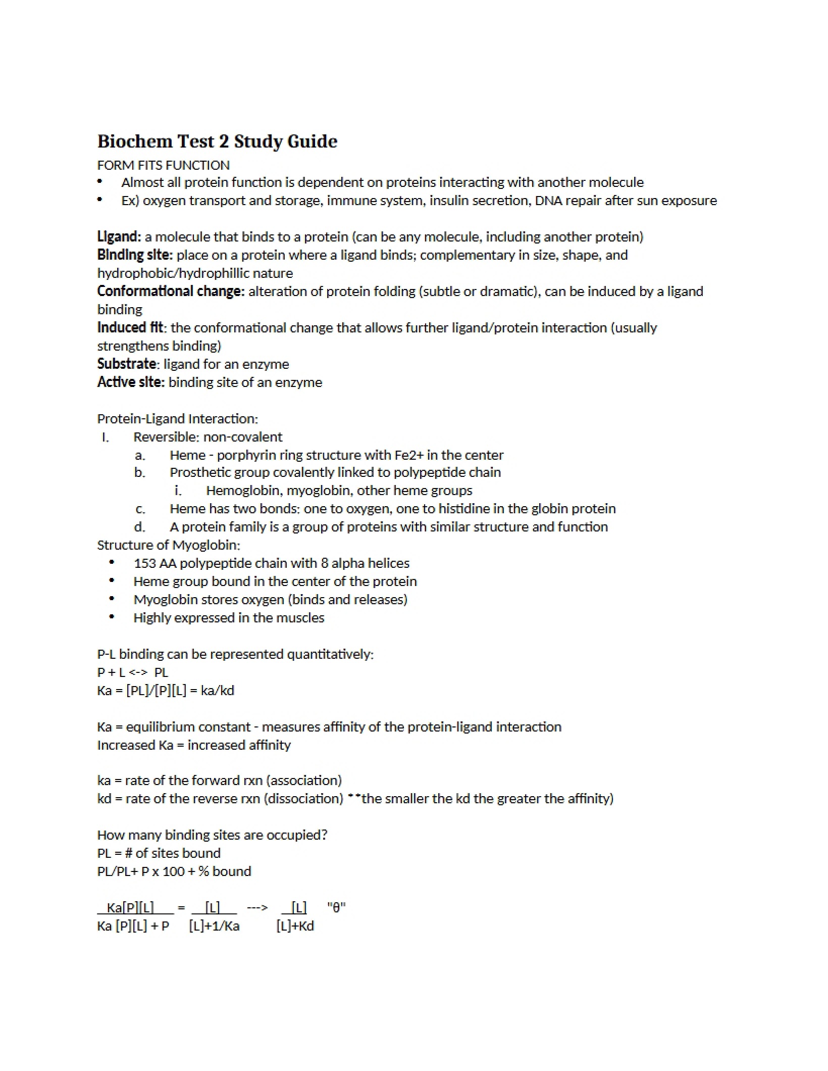 Guide for Biochemistry Test 2