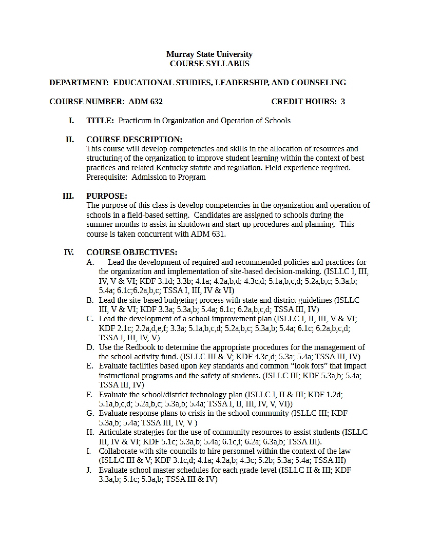 Syllabus - Practicum in Organization and Operation of Schools