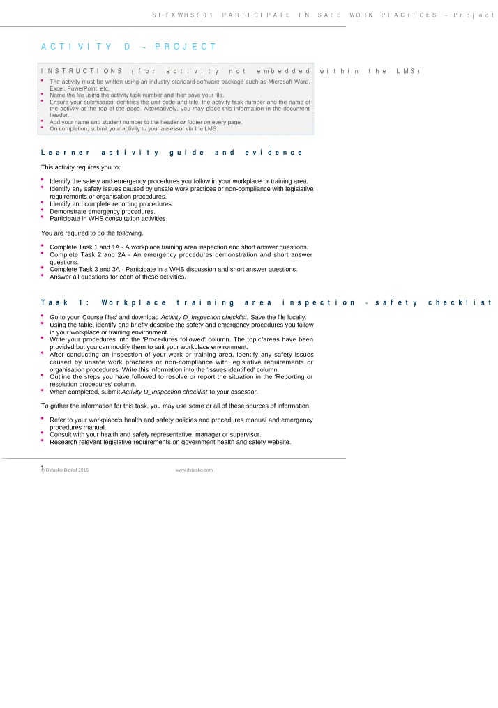 Workplace Safety Procedures - Participate in Safe Work Practices