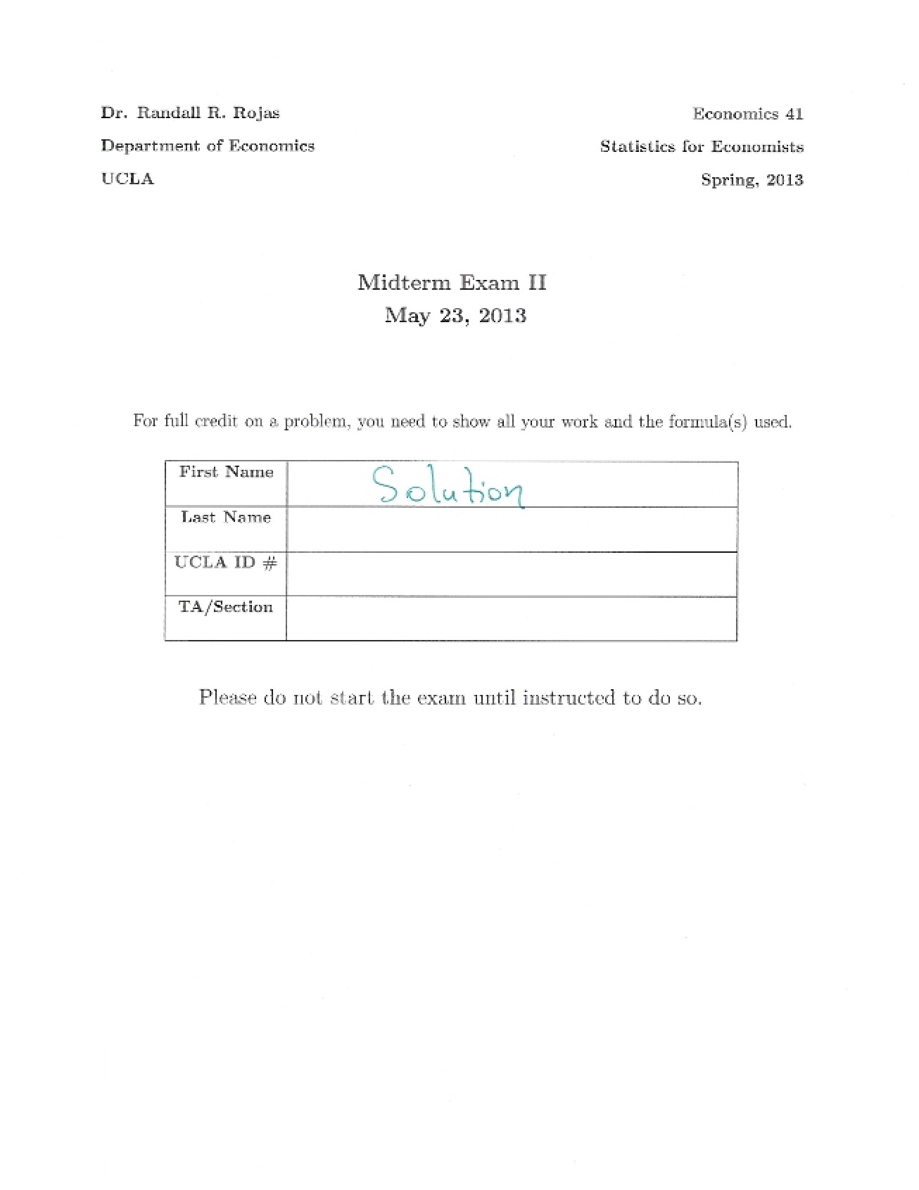 Midterm 2 Solution Spring 2013