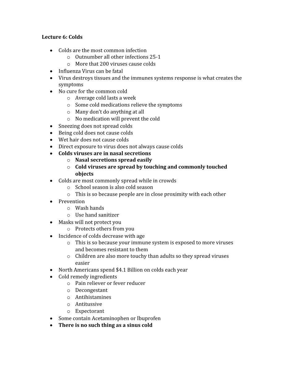 Lecture 6 on Colds