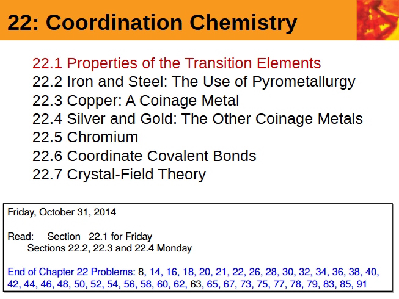 Nov 5 Lecture on Chapter Twenty-Two