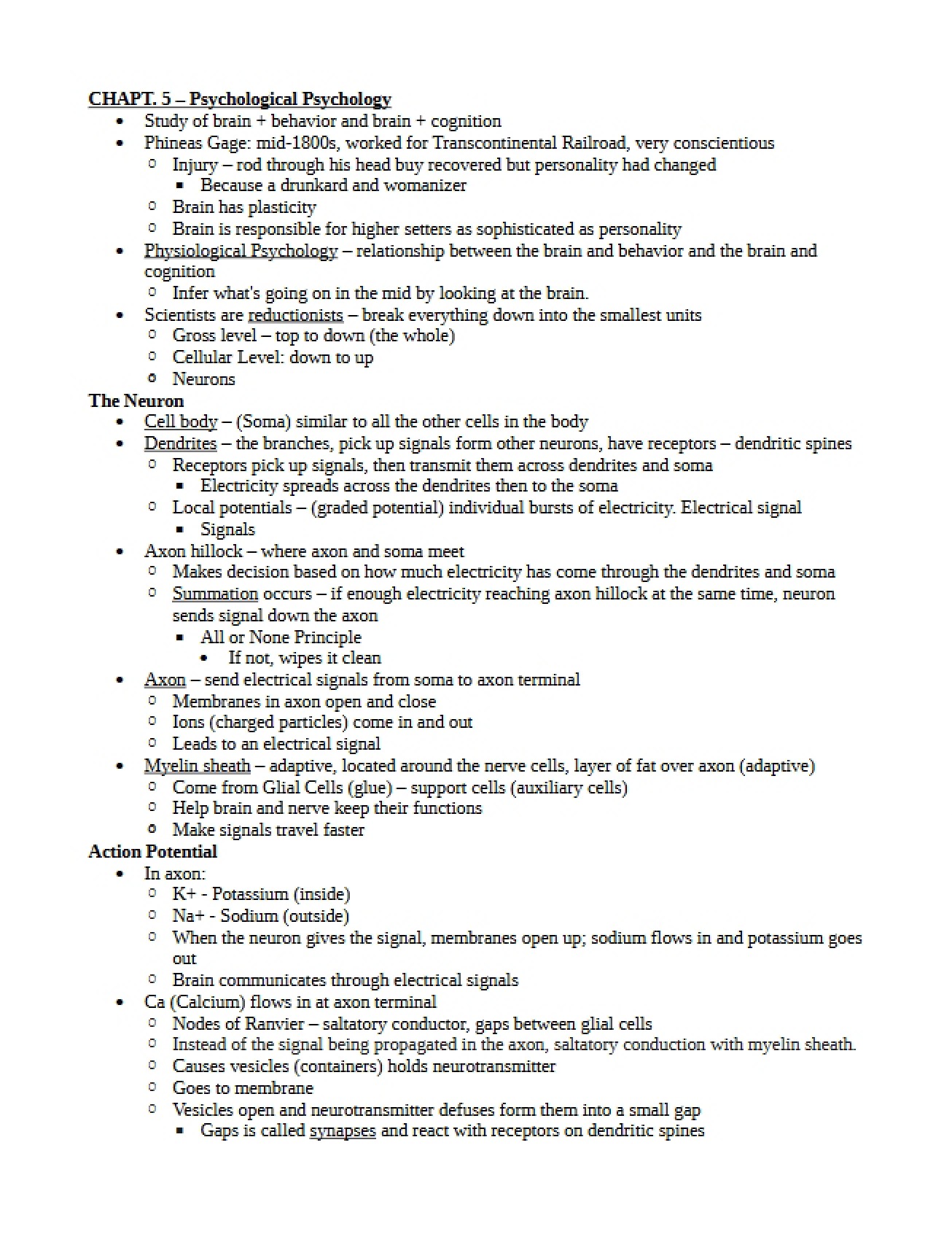 Psychological Psychology Concepts from Chapter Five