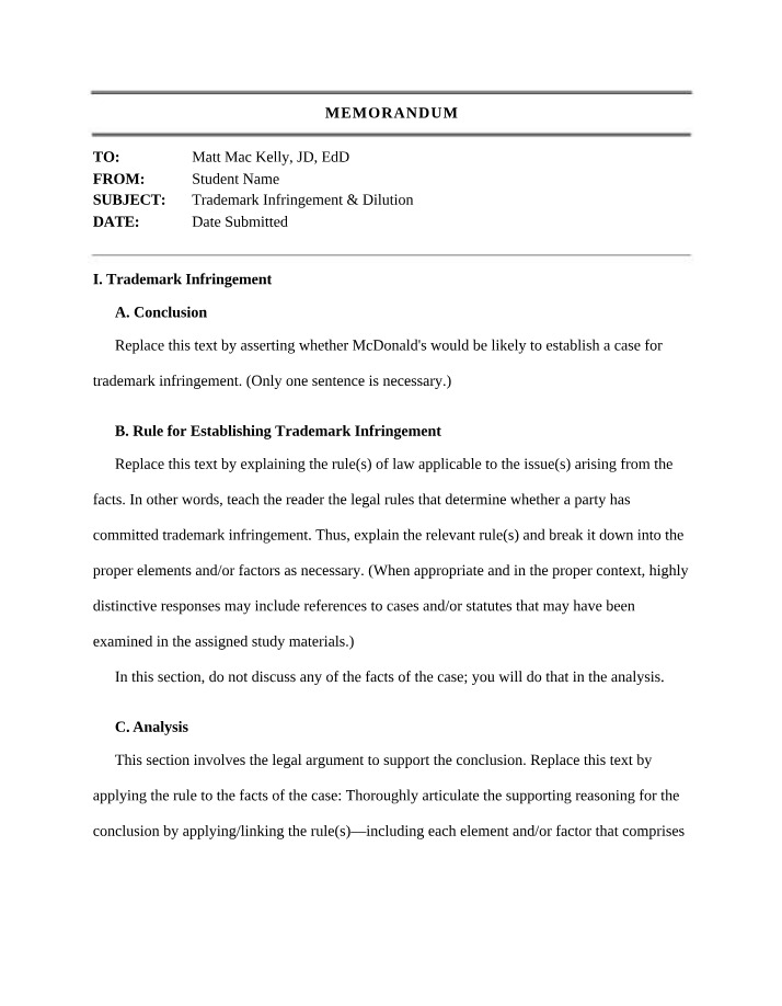 Legal Memorandum on Trademark Infringement and Dilution