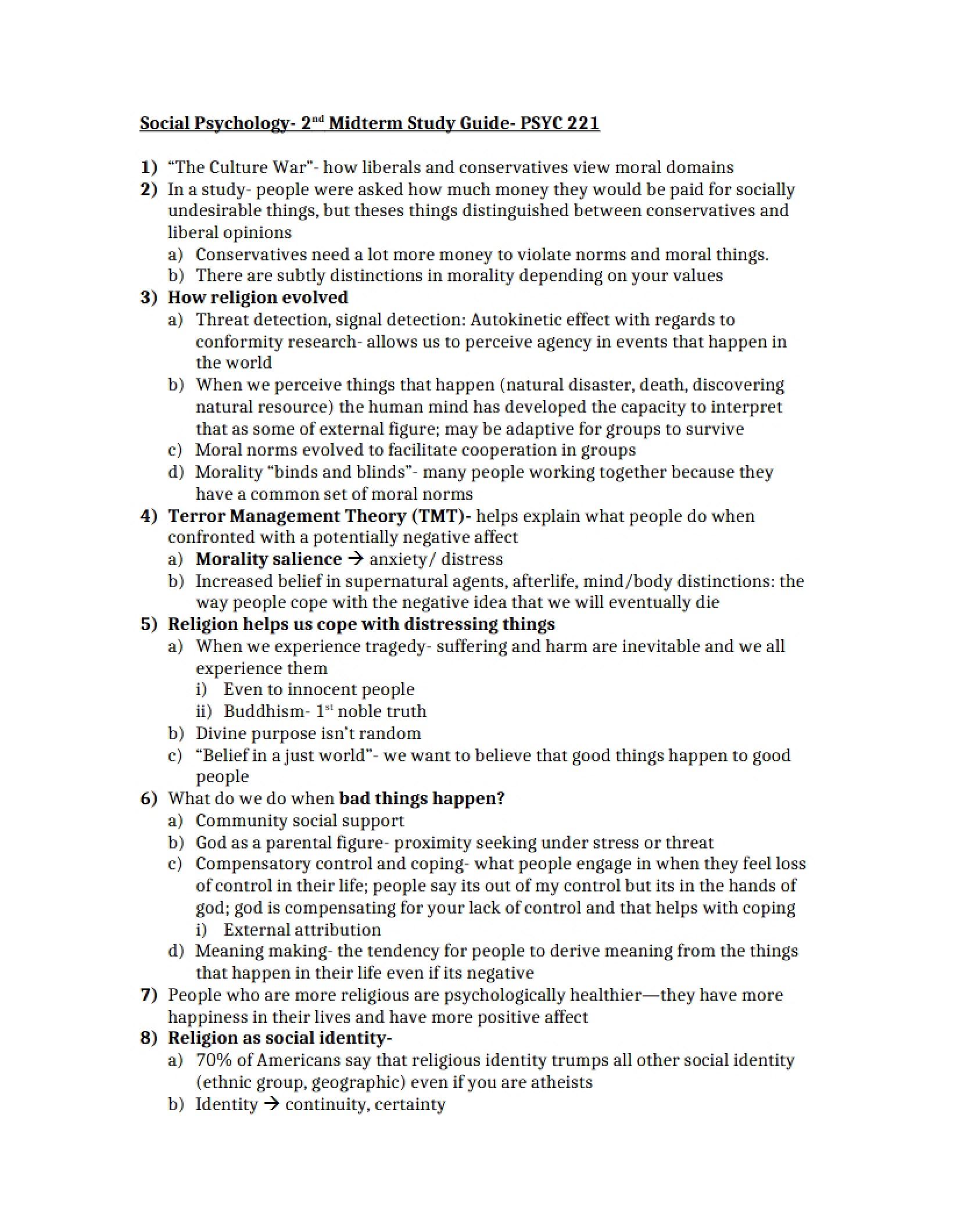 Study Guide for Second Midterm