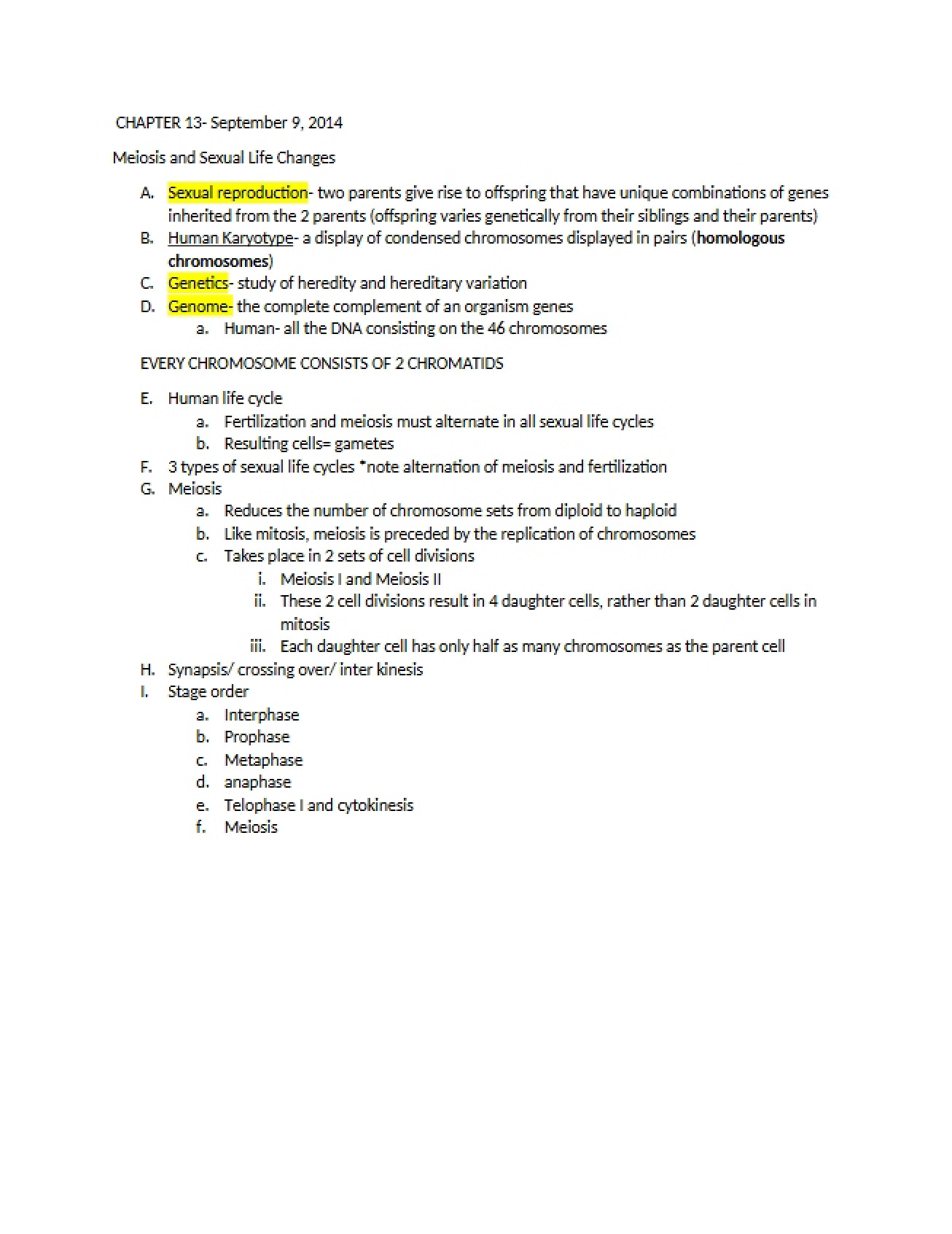 Sexual Life Changes and Meiosis