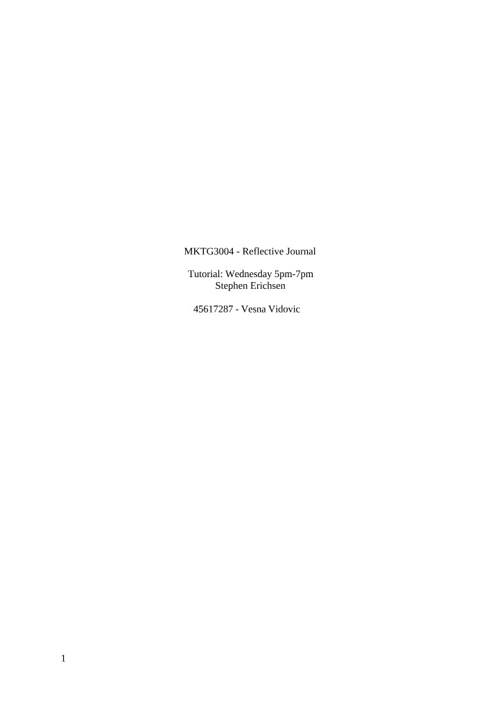 Reflective Journal for MKTG3004