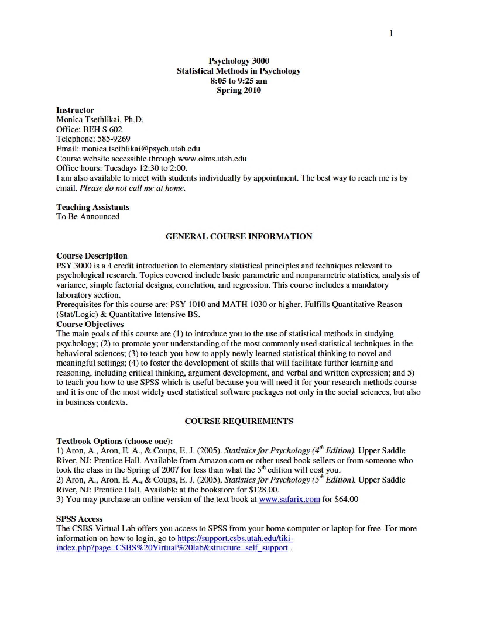Statistical Methods Syllabus