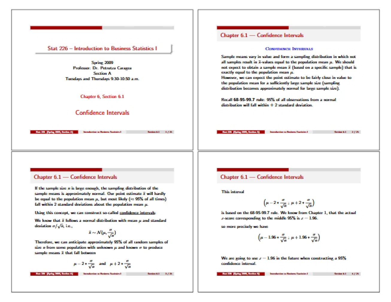 Notes on Section 6.1 of Business Statistics