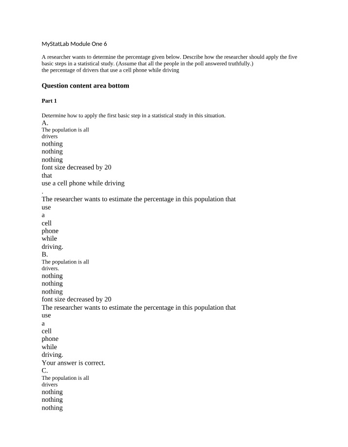 MyStatLab - Module One, Question 6
