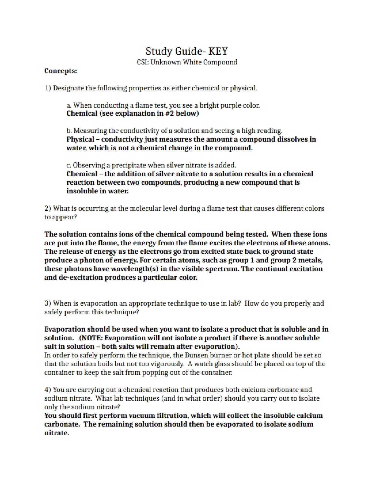 Key Unknown White Compound 2 (CSI Study Guide)