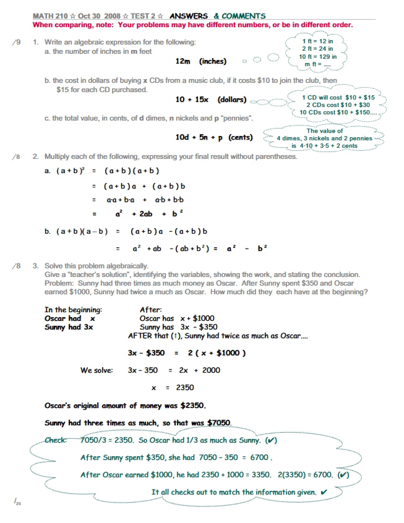 Answers to Test Two