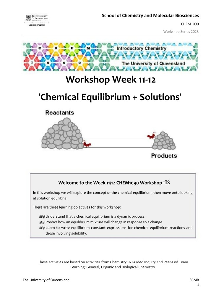 Workshop Week 11-12 - Chemical Equilibrium and Solutions