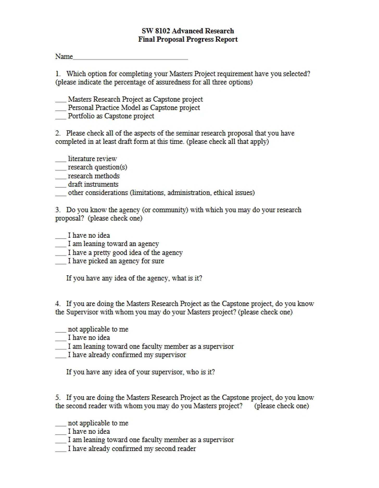 Progress Report for Final Proposal