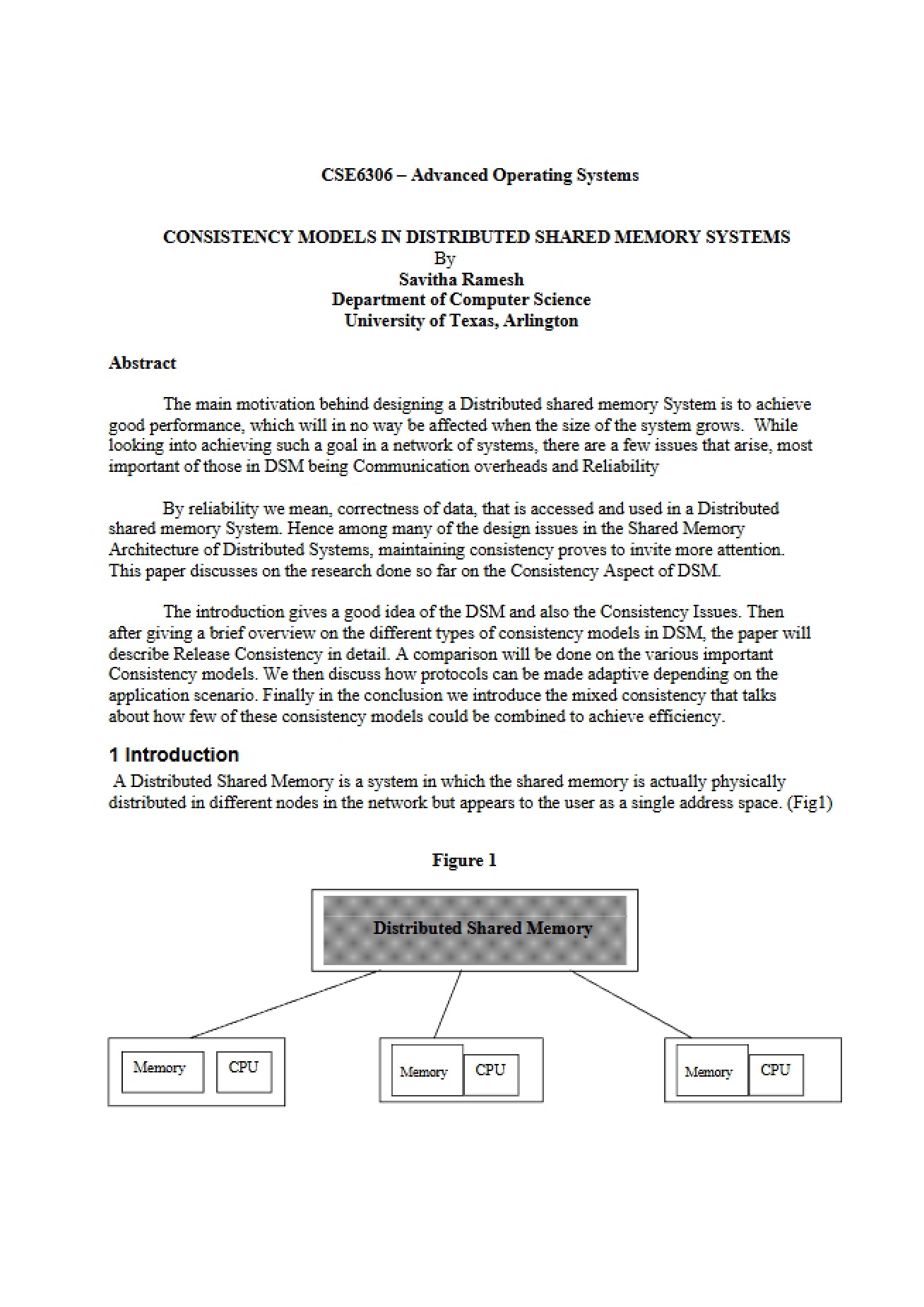 Distributed Shared Memory Consistency Models