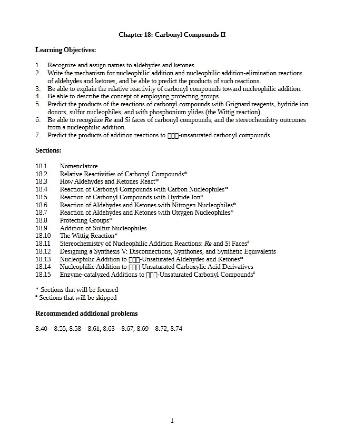 Carbonyl Compounds Part Two (Chapter 18)
