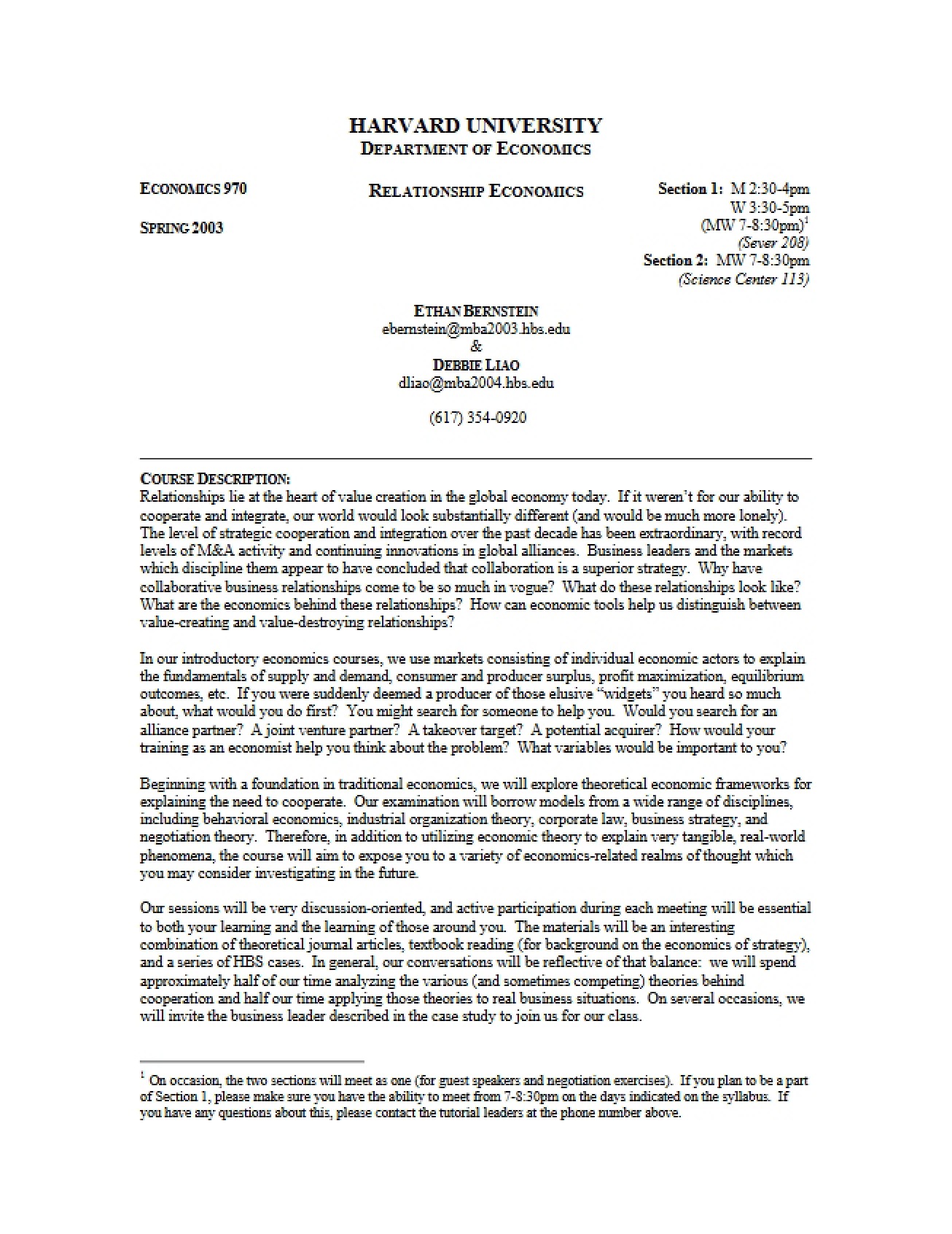 Sophomore Year Tutorial Syllabus