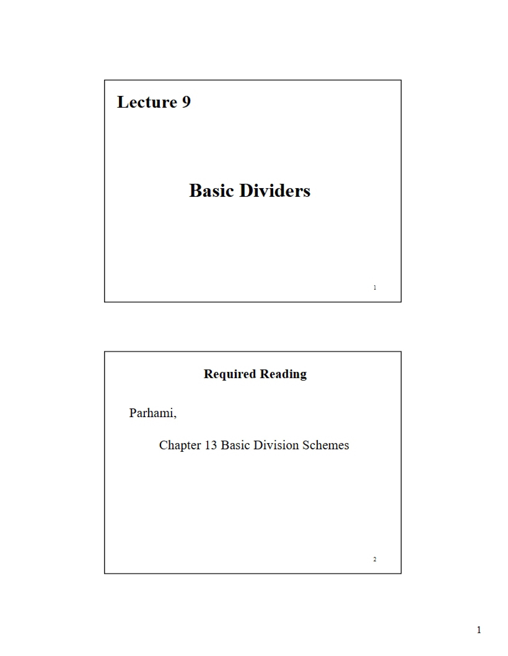 Basic Dividers Lecture 9